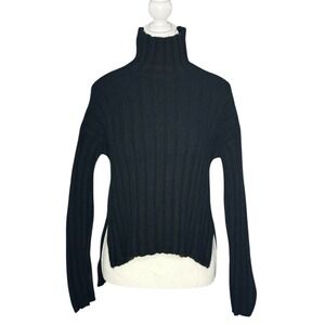 Everlane Black Ribbed Turtleneck Sweater Wool Cashmere Blend XXS High-Low Hem